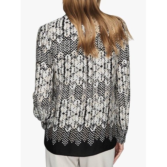 Reiss Malia Arrow Abstract Print Top Black/white Size Us 8 - Picture 2 of 9